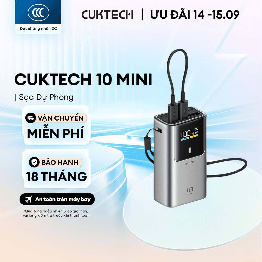 CUKTECH 10 MINI Sạc Di Động 2C1A | Sạc Nhanh 55W Max | Dung Lượng 10.000mAh | Bảo Hành 18 Tháng PB1055