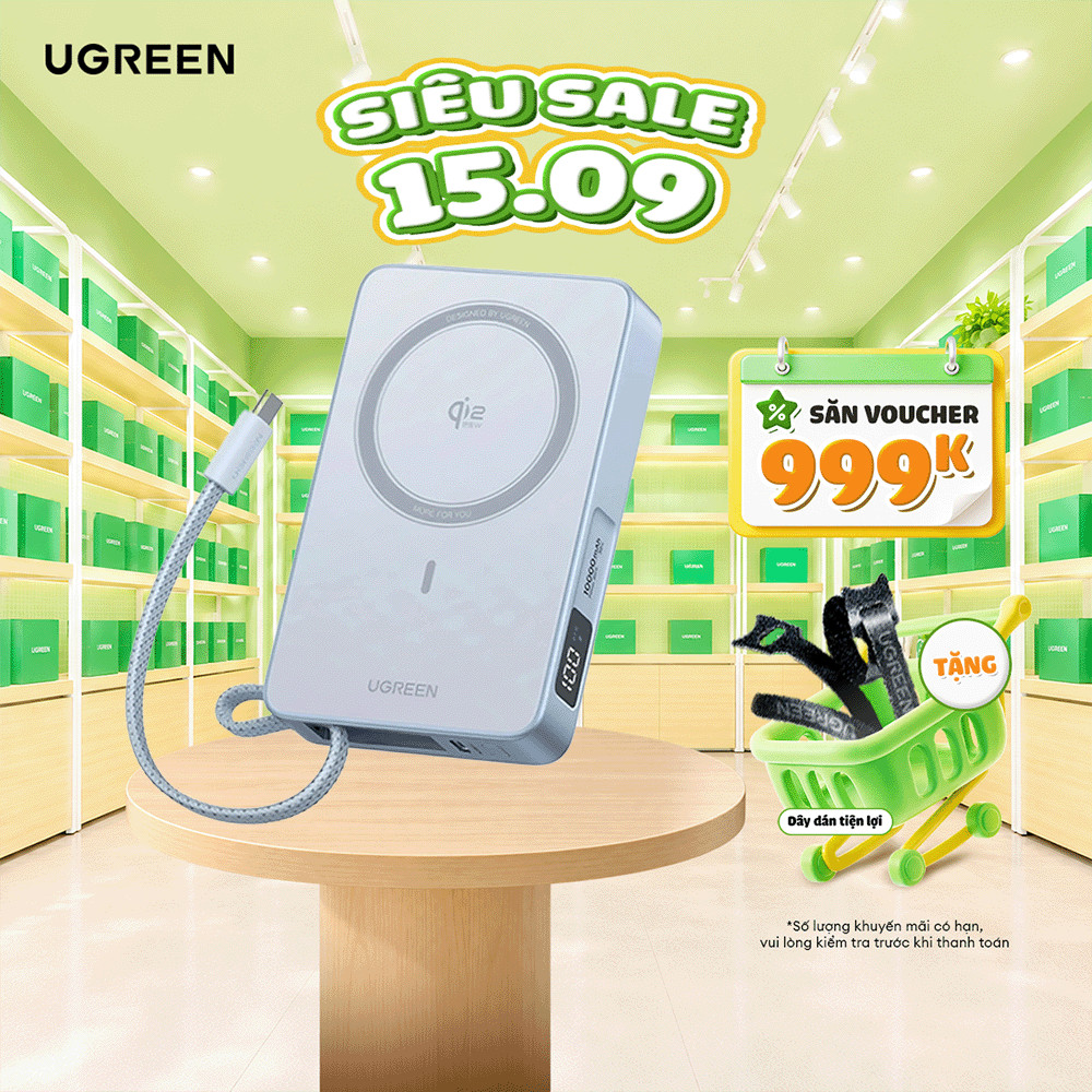 Sạc di động Qi2.2 Ugreen PB773 | Sạc không dây 25W/ Có dây 30W | 10000mAh | BH 18 tháng 1 đổi 1 | 65958B
