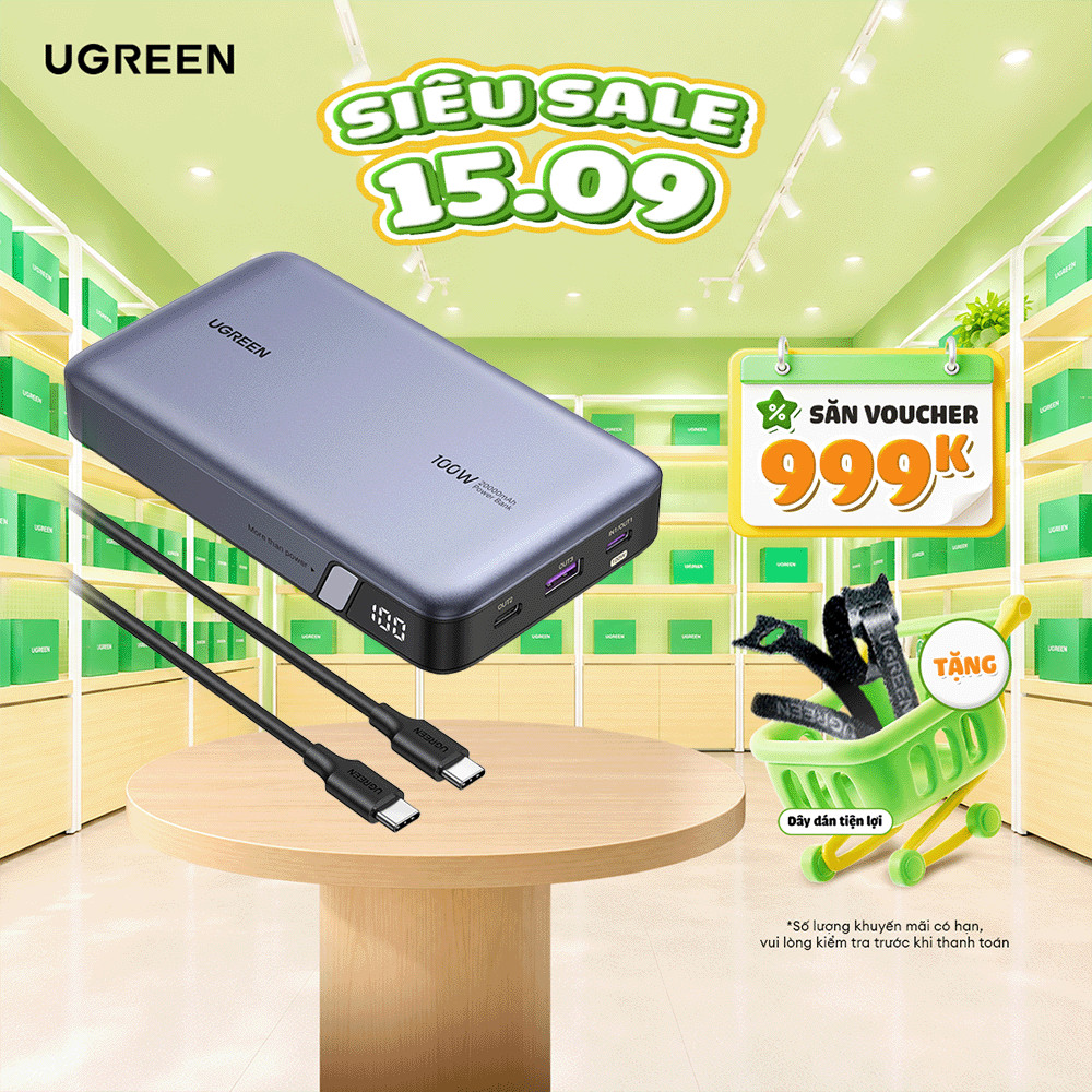 Pin sạc dự phòng Ugreen 20000mAh/25000mAh | Cổng sạc nhanh USB-C 145W/100W | 3 cổng | BH 18 tháng 1 đổi 1