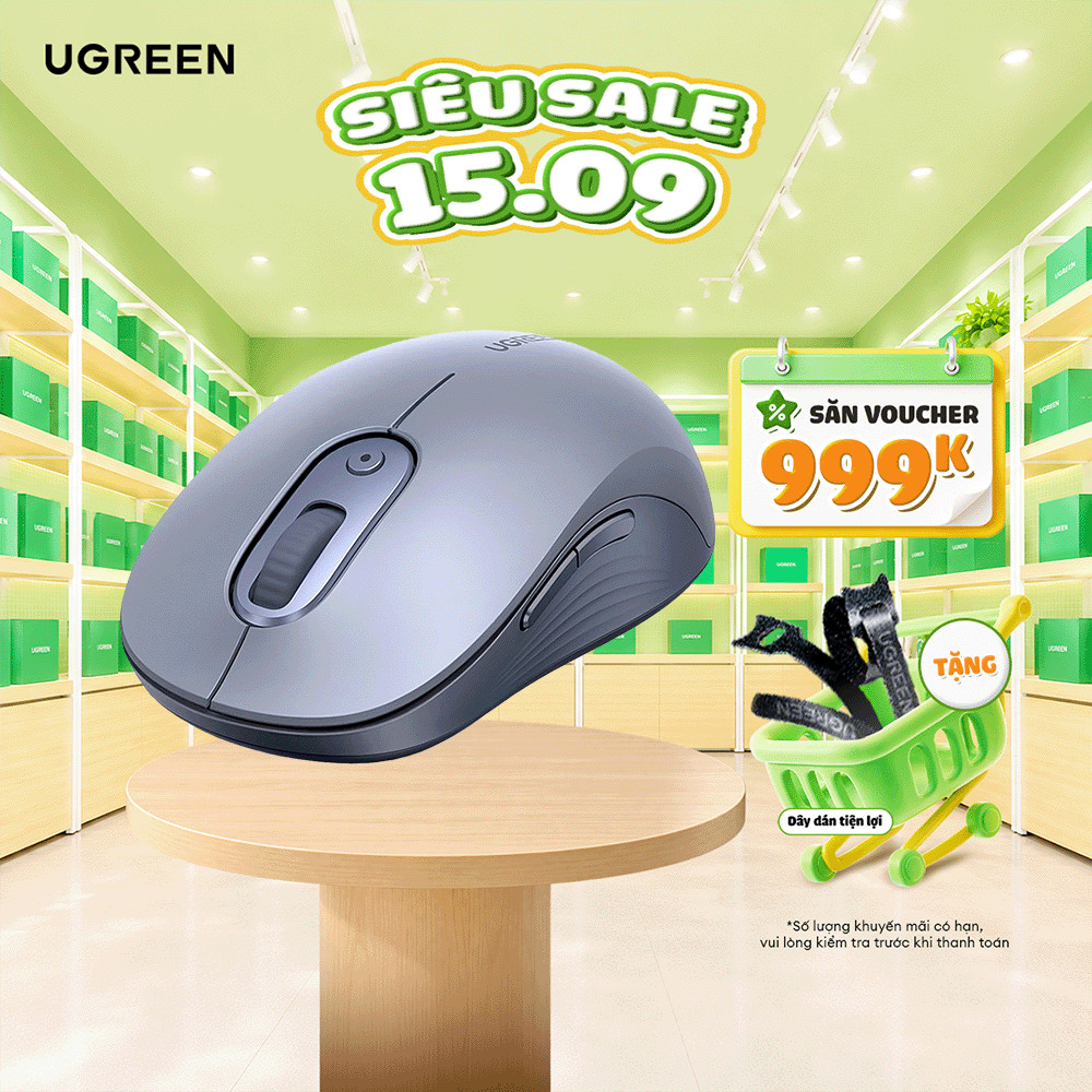Chuột không dây im lặng Ugreen M556 | Thiết kế công thái học | 4000 DPI tùy chỉnh | Bảo hành 18 tháng 1 đổi 1 35900