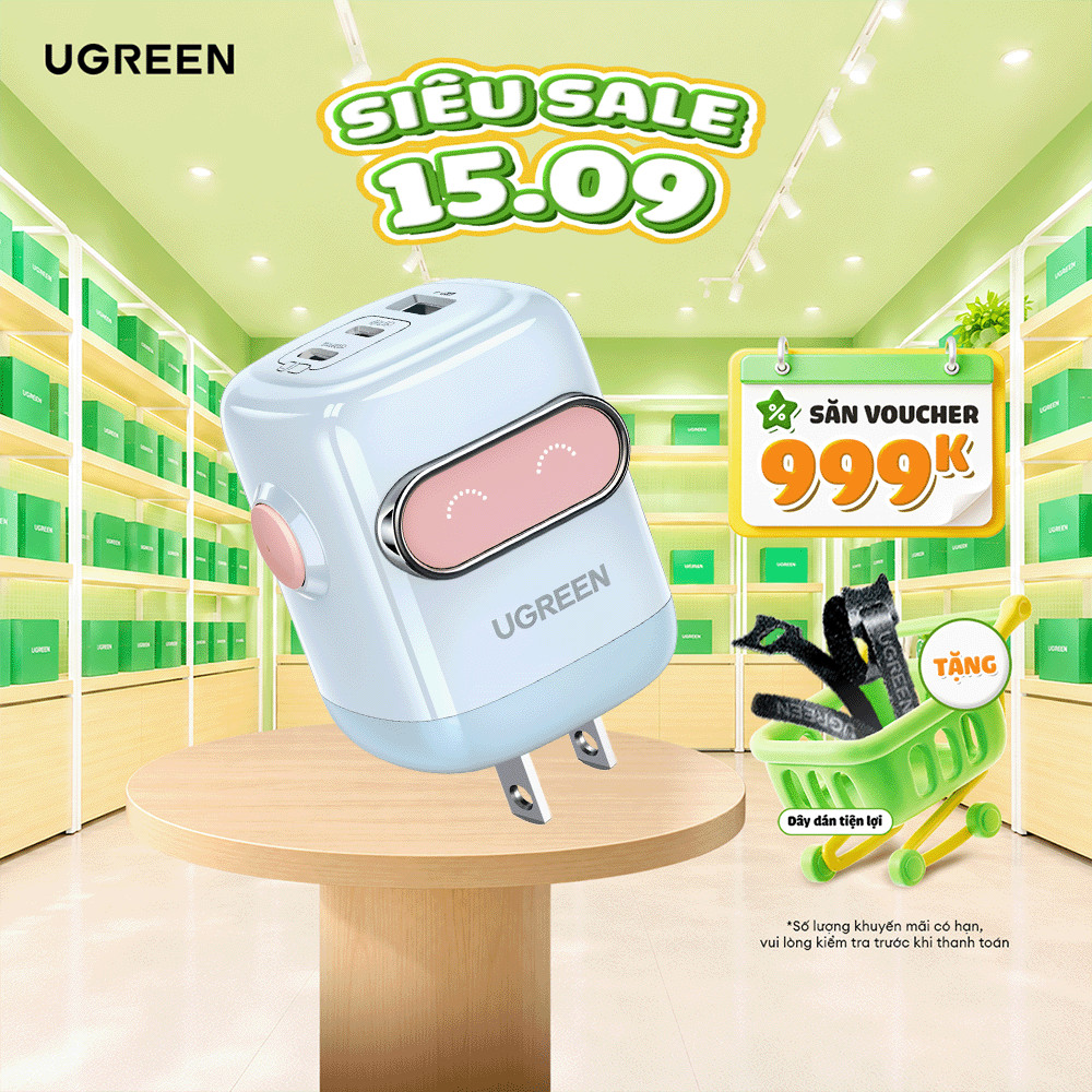 Củ sạc nhanh 30W/65W Robot Ugreen Uno 2 X622/X662 | Công nghệ GaN | Màn hình LCD | BH 18 tháng 1 đổi 1 45001 45003 45004