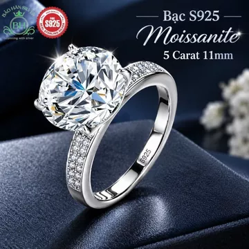 Moissanite 11ly 5 carat Nhẫn bạc nữ Moissanite nhẫn kim cương Moissanite bạc 925 nhẫn cầu hôn bạc nhẫn cưới bạc BH0096S