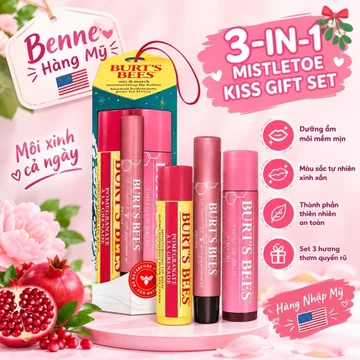 [Air, Hàng Mỹ] Set 3 son dưỡng Burt's Bees Mistletoe Kiss Gift Set, Pomegranate Lip Balm, Tinted Lip Balm and LipShimmer