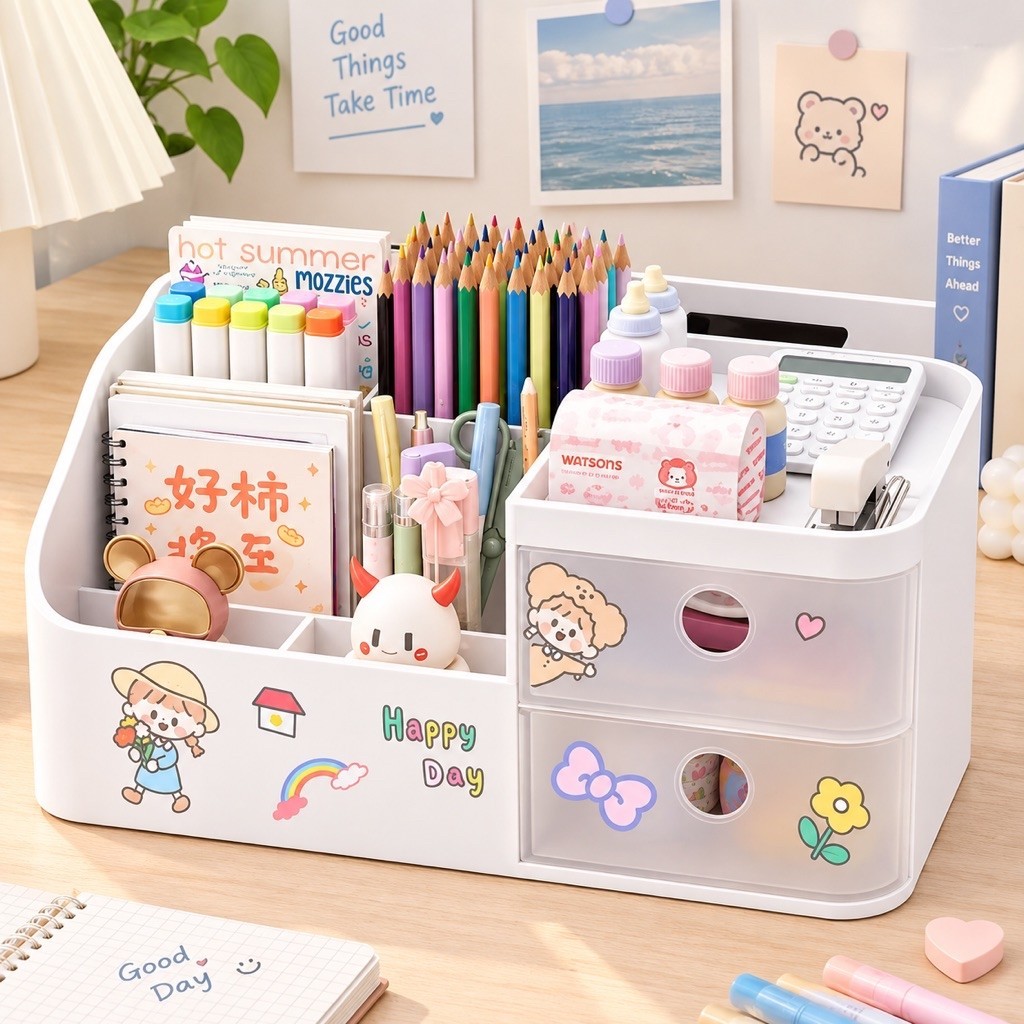 Kệ Đựng Bút Đa Năng Có Ngăn Kéo - Hộp Đựng Bút, Mỹ Phẩm, Đồ Dùng Bàn Học Gọn Gàng