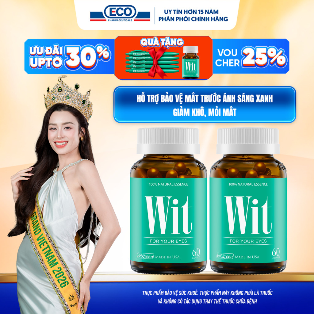 [Tặng Hộp 15v] Combo 2 Hộp 60v - Viên Uống Bổ Mắt WIT Ecogreen Giảm Mỏi Mắt, Tăng Cường Thị Lực Mắt