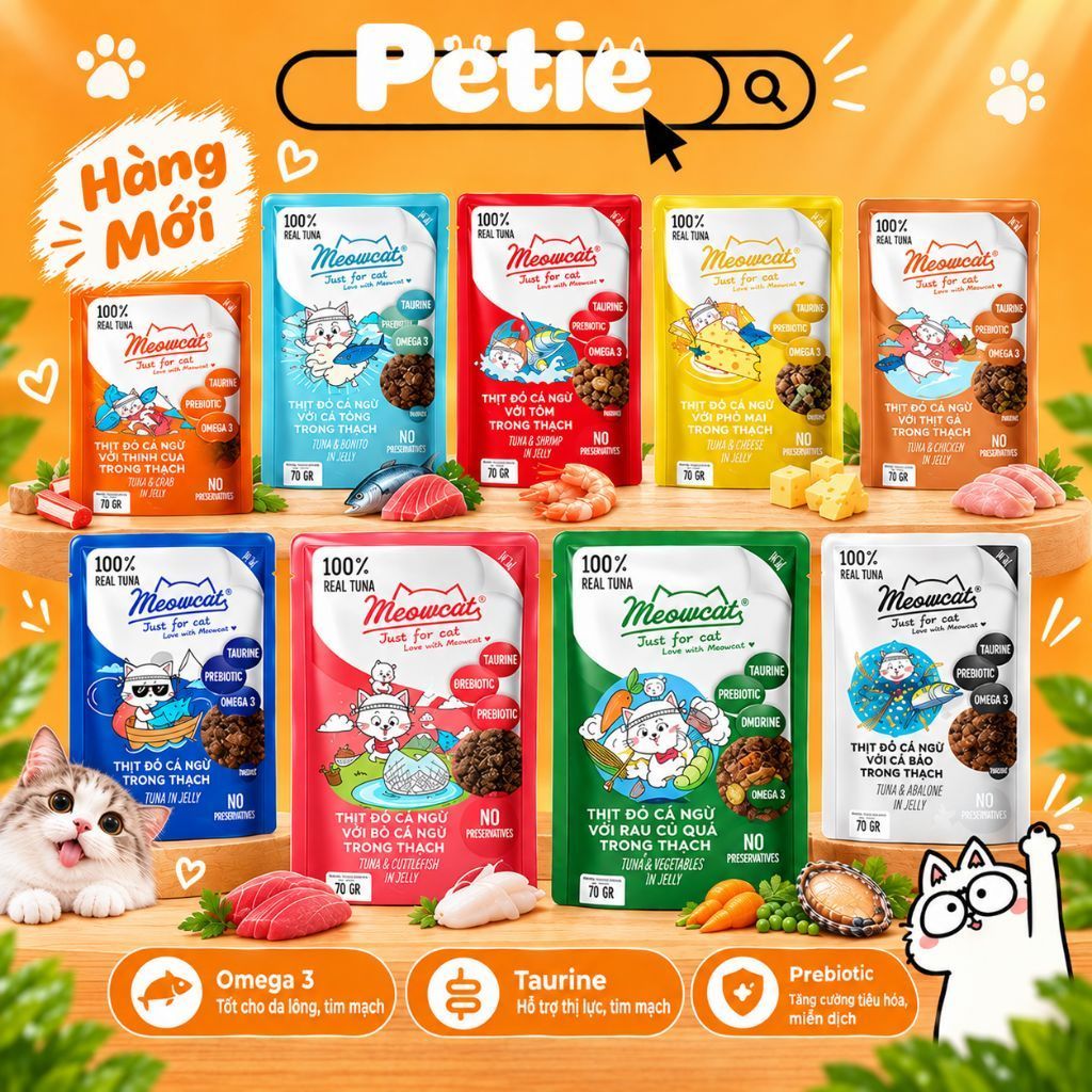 [HÀNG MỚI CREMY KHÔNG CÓ THẠCH]Pate Meowcat Combo 48gói 70g, pate cho mèo, Hỗ trợ bài tiết, Tiêu búi lông pate meocat//