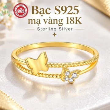 (Ảnh thật)Nhẫn bạc 925 mạ vàng 18K Nhẫn bạc nữ bạc 925 nữ nhẫn bạc Ý đính đá Cubic Zirconia 5A Bảo Hân Silver BH1214S
