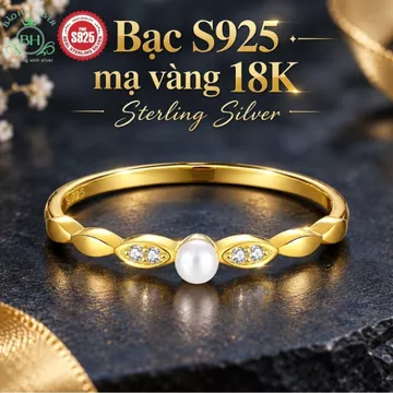 (Ảnh thật)Nhẫn bạc 925 mạ vàng 18K Nhẫn bạc nữ bạc 925 nữ nhẫn bạc Ý đính đá Cubic Zirconia 5A Bảo Hân Silver BH1213S