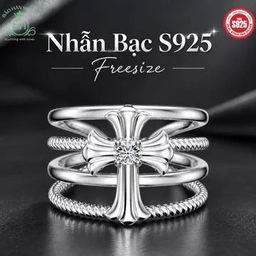 Freesize Nhẫn bạc ý bạc 925 Nhẫn bạc nữ nhẫn bạc 925 nữ nhẫn bạc Ý cao cấp đính đá Cubic Zirconia 5ABảoHânSilver BH0195S