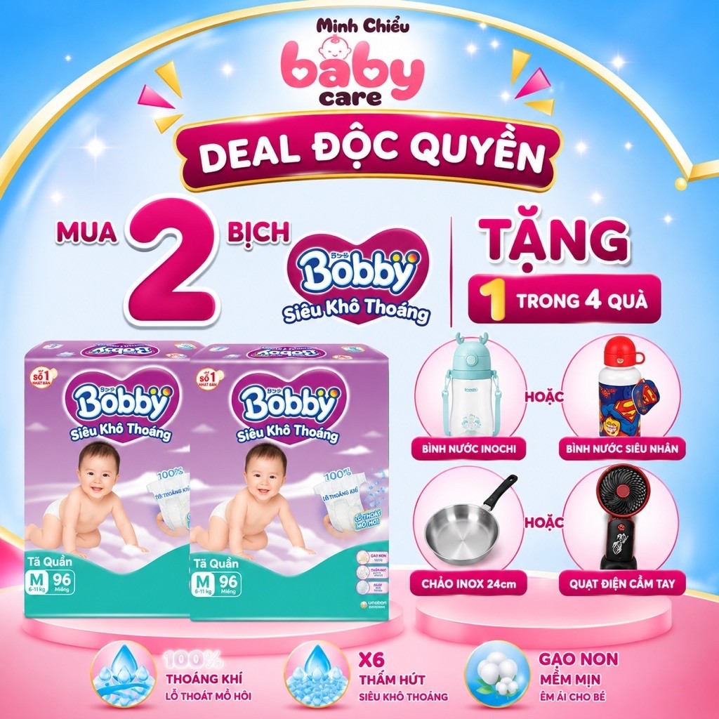 [COMBO 2 BOBBY] Tã quần Bobby Siêu khô thoáng size M96/L88/XL74/XXL68