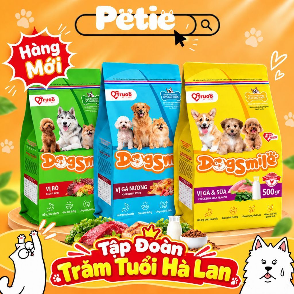 Hạt Cho Chó Con Và Trưởng Thành DogSmile 500g/2kg - Tăng Cường Miễn Dịch & Nhiều Vị Bò,Gà,Sữa//