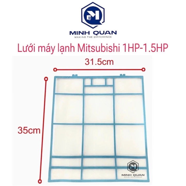 Lưới Máy Lạnh Mitsubishi 1HP - 1.5HP (31.5 x 35 cm) - Tấm Lưới Lọc Bụi Điều Hòa Mitsubishi 1 Ngựa Chuẩn Kích Thước