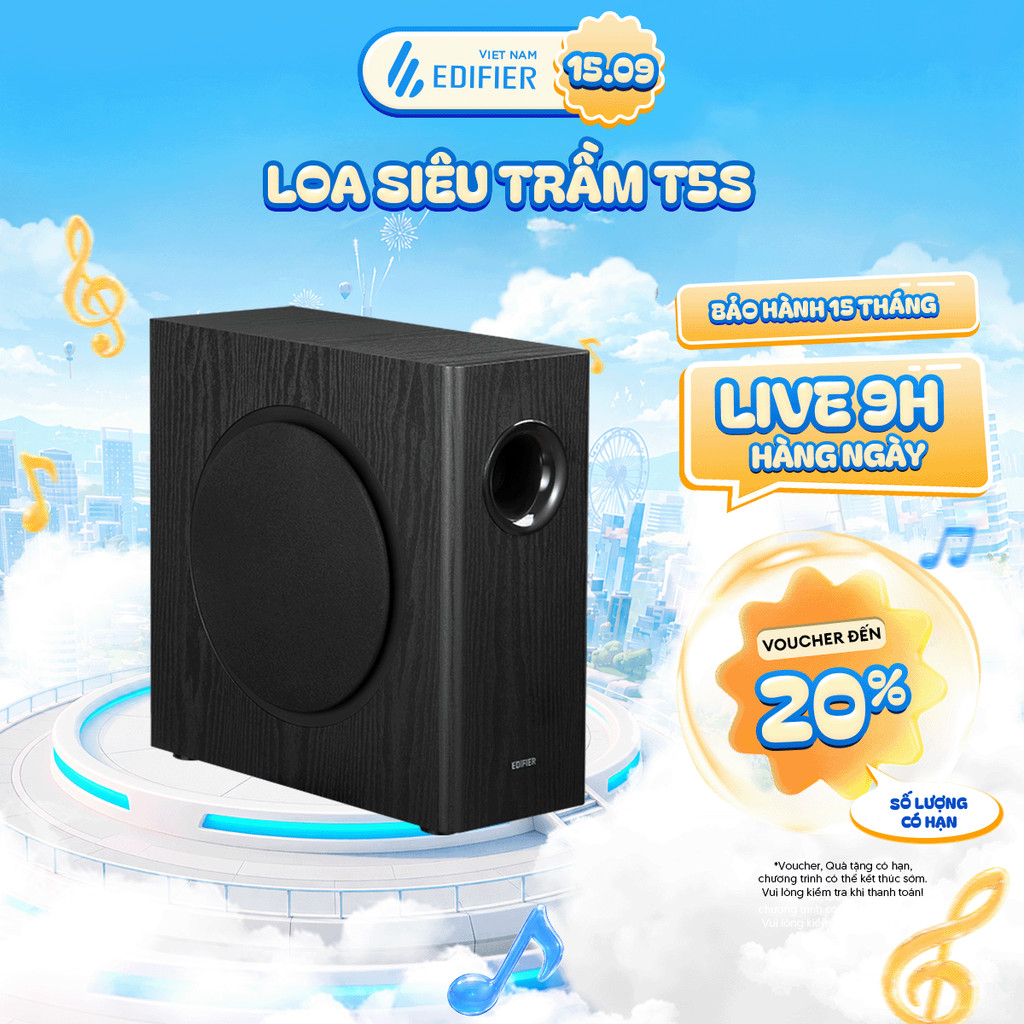 Loa Âm Trầm EDIFIER T5S | Công Suất Cực Đại 70W | Loa Bass 8 Inch | Khuếch Đại Âm Thanh Class D | Bảo Hành 15 Tháng