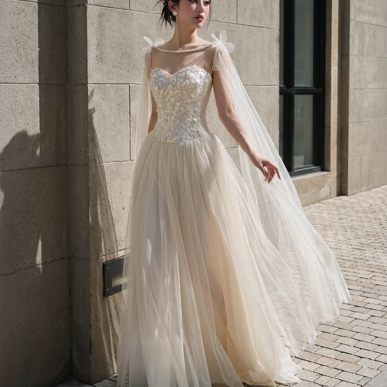 Đầm Corset Công Chúa Đính Cườm Voan Tulle Cao Cấp