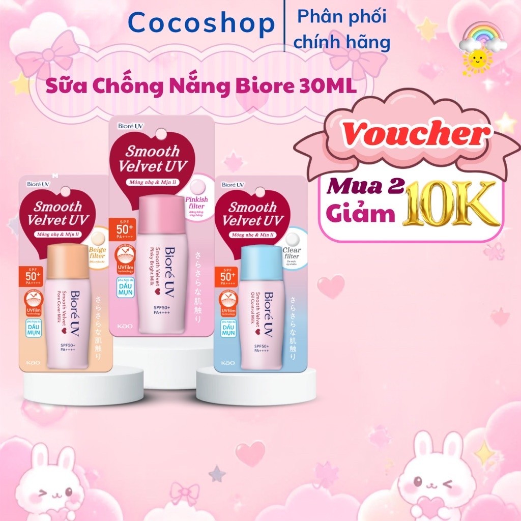 [ Chính Hãng ] Sữa Chống Nắng Trang Điểm Biore UV Màn Nhung Che Phủ Lỗ Chân Lông SPF 50+ PA ++++ 30Ml