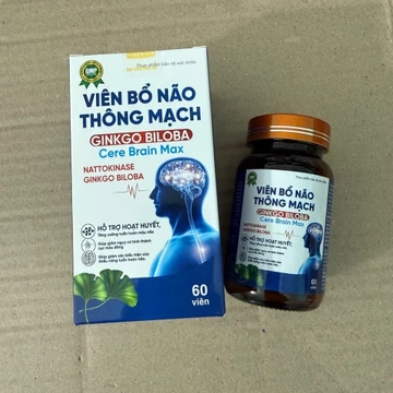 Viên bổ não thông mạch Ginkgo biloba Cere Brain Max - Ginkgo Biloba 600mg Lọ 60 viên giúp hoạt huyết dưỡng não