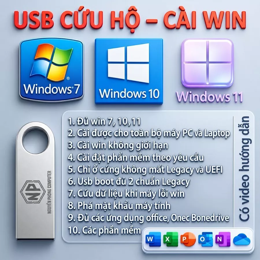 USB 2.0/3.0 dung lượng 16 đến 64GB có thể tạo BOOT