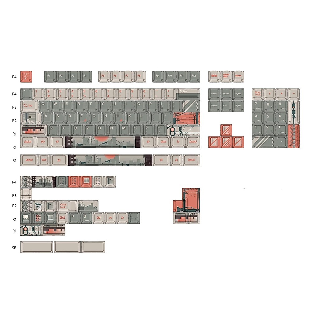 Keycap Downtown - PBT dyesub - Cherry - Nút bàn phím cơ rẻ đẹp chủ đề thành phố | BigBuy360 - bigbuy360.vn