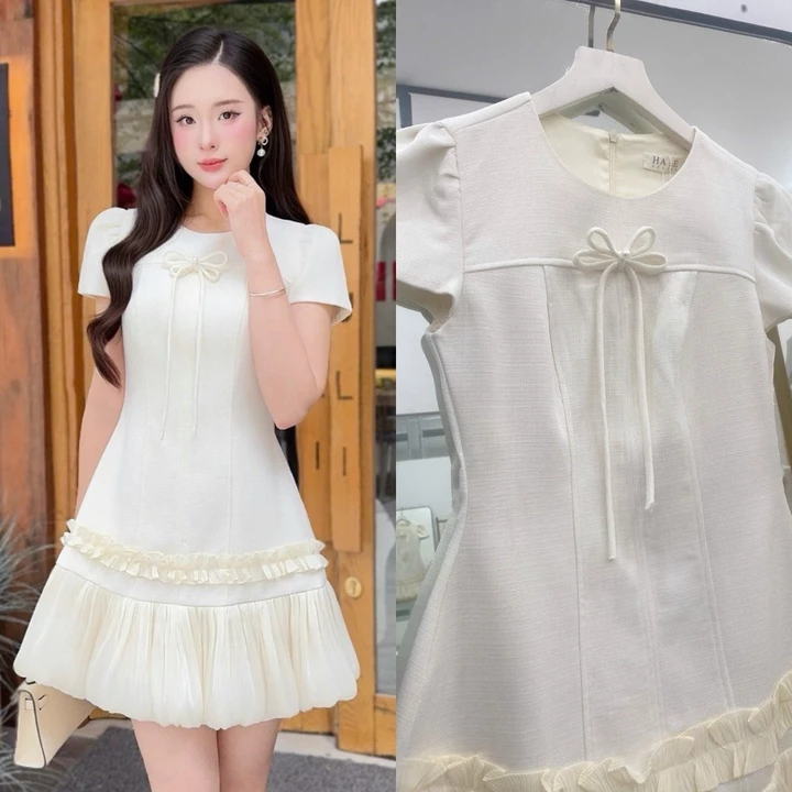 v844 Váy thiết kế dạ Hàn ép đanh mịn, phối tơ óng tiểu thư xuất sắc, váy dự tiệc cưới, váy hẹn hò xinh