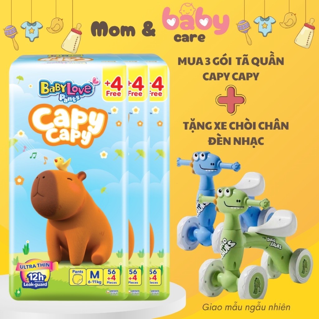 [Combo 3 Capy tặng xe] Tã quần Babylove Capy capy size M54/ L48/ XL44/ XXL40/ 3XL34/ 4XL30/5XL26