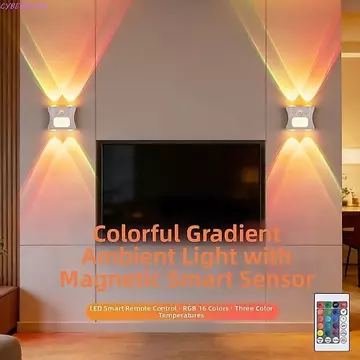 Đèn tường cảm biến cơ thể con người CYBERGLIDE, Đèn ngủ cảm biến chuyển động 16 màu RGB có thể sạc lại, Đèn xung quanh có thể điều chỉnh độ sáng không dây với điều khiển từ xa Cảm biến cửa đèn tường t