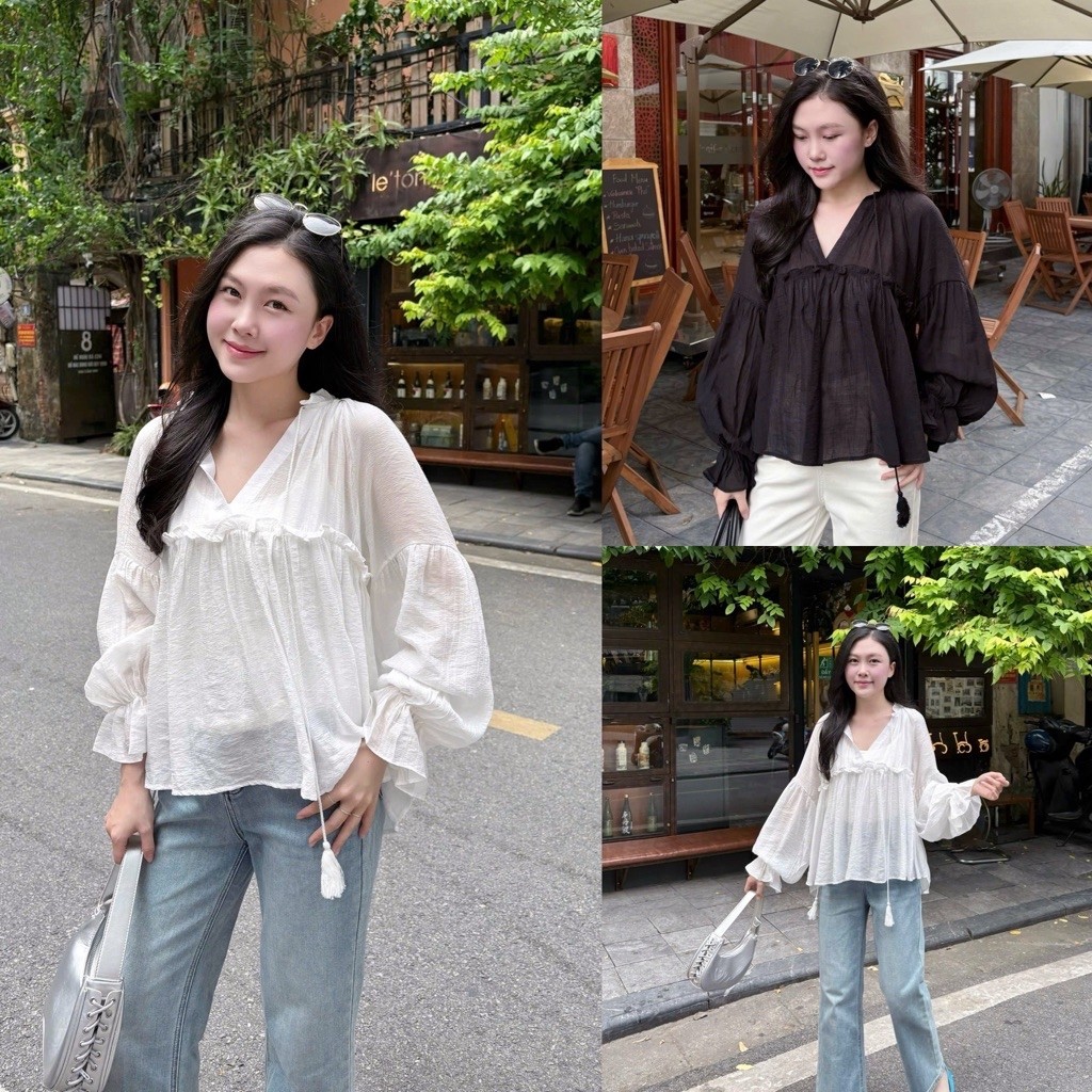Áo babydoll cổ bèo chất đũi mềm nhẹ style Hàn Quốc ( ẢNH THẬT) mã A1293