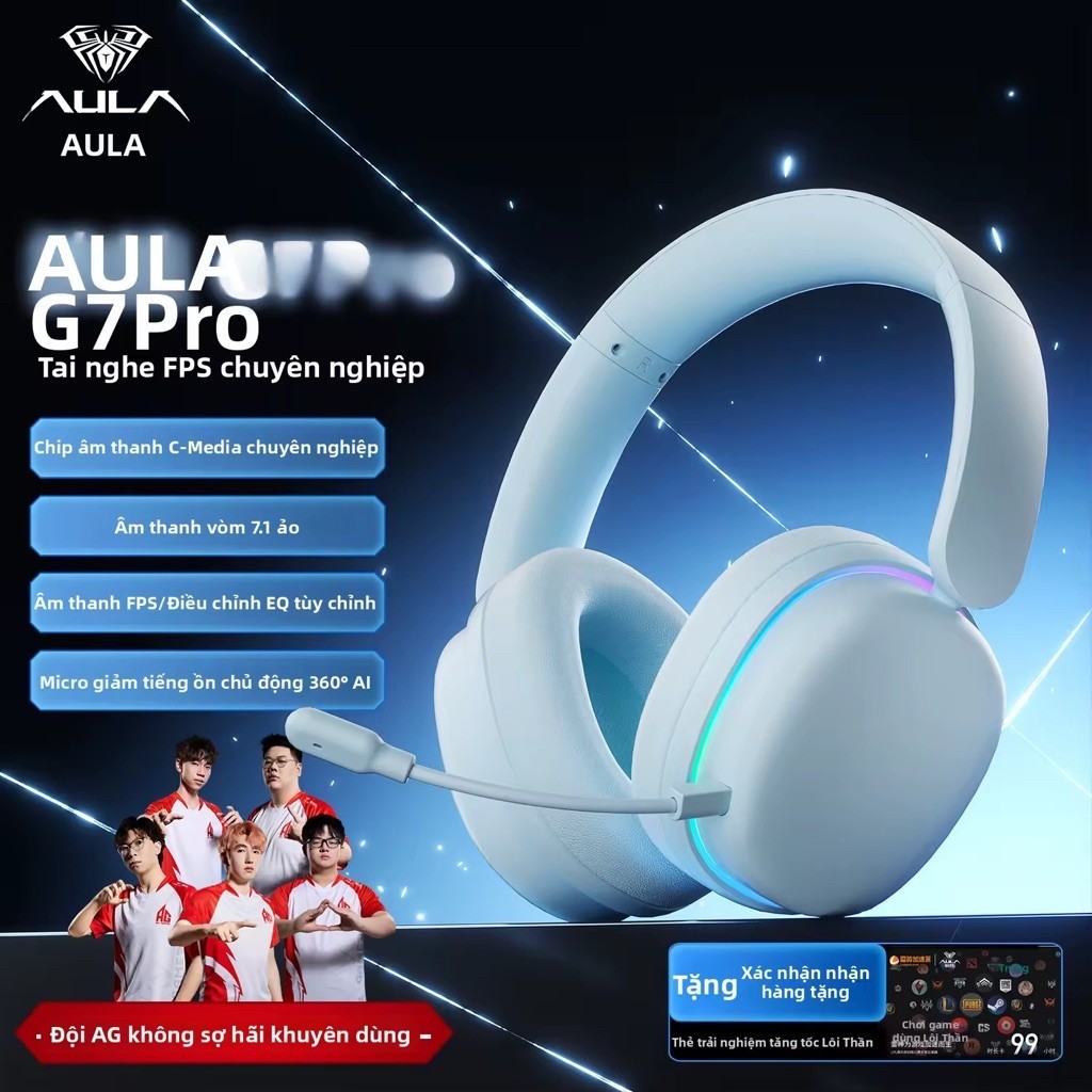 AULA G7 Pro – Tai Nghe Gaming Không Dây 3 Mode 2.4G + Bluetooth 5.3 + Có Dây, 7.1 Surround, RGB | BigBuy360 - bigbuy360.vn