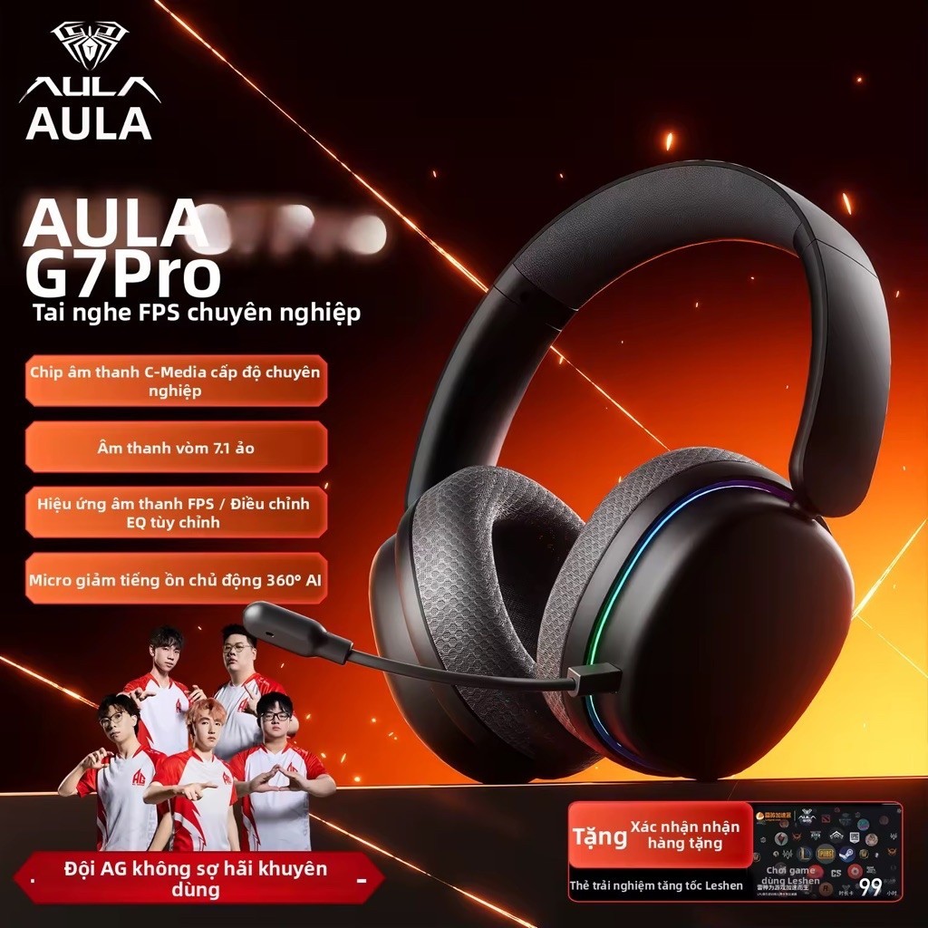 AULA G7 Pro – Tai Nghe Gaming Không Dây 3 Mode 2.4G + Bluetooth 5.3 + Có Dây, 7.1 Surround, RGB | BigBuy360 - bigbuy360.vn
