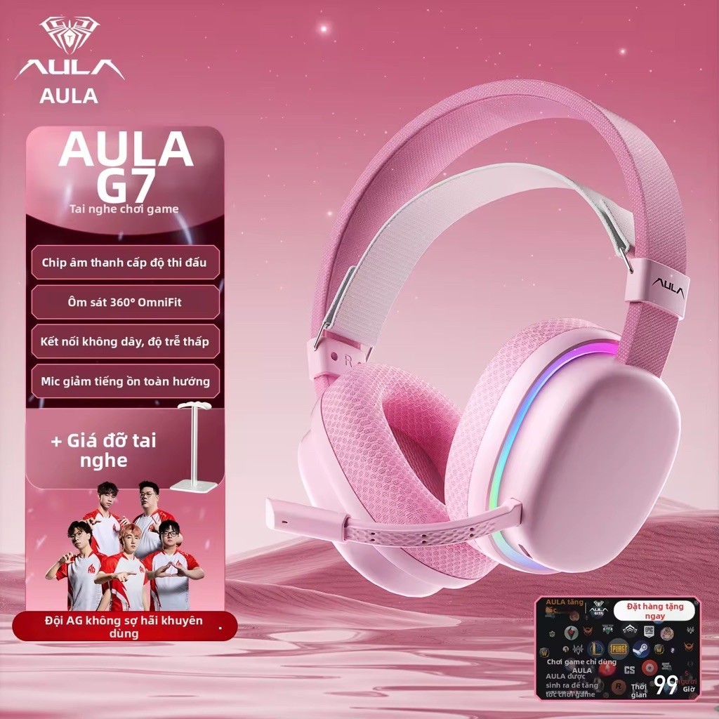 AULA G7 Pro – Tai Nghe Gaming Không Dây 3 Mode 2.4G + Bluetooth 5.3 + Có Dây, 7.1 Surround, RGB | BigBuy360 - bigbuy360.vn