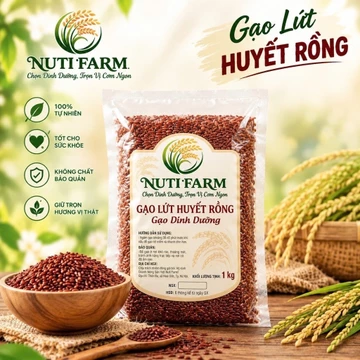NUTI FARM - 1Kg Gạo Lứt Huyết Rồng Nguyên Cám - Gạo Lứt Đỏ Giàu Dinh Dưỡng, Tốt Cho Sức Khỏe Loại 1