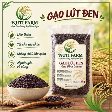 NUTI FARM - 1KG Gạo Lứt Đen Điện Biên (Gạo Lứt Tím Than) - Hỗ Trợ Giảm Cân, Giảm Đường Huyết
