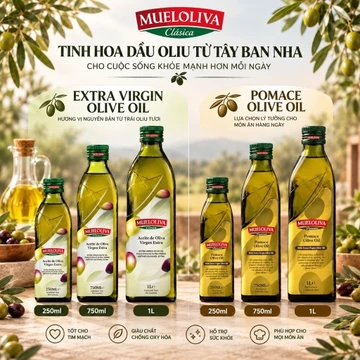 Dầu Oliu Mueloliva Tây Ban Nha Extra Virgin / Pomace - Chai Thủy Tinh, 250ml - 750ml - 1000ml Dầu Olive Nhập Khẩu