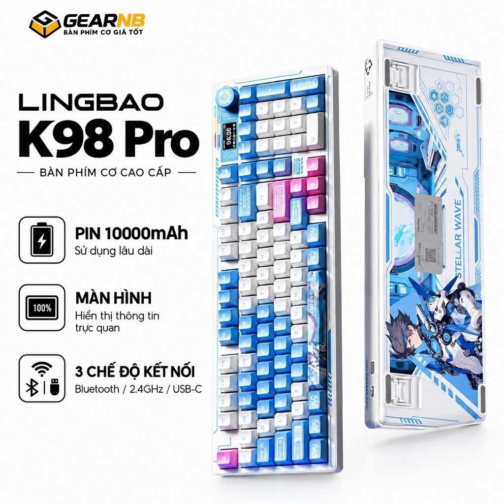 [Hoả tốc] Bàn Phím Cơ LINGBAO K98 Pro 98 Phím | 3 Mode Bluetooth/2.4G/Wired | RGB | Hotswap | Pin Lớn | Gaming Valorant | BigBuy360 - bigbuy360.vn