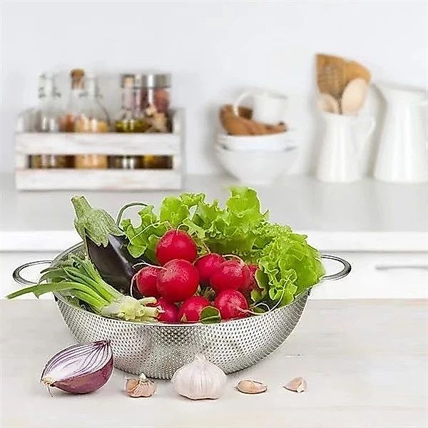 RỔ INOX 304 CAO CẤP 22CM, RÁ LỌC THỰC PHẨM NHÀ BẾP, RỔ RỬA RAU CỦ CÓ CHÂN, Chống Gỉ Bền Bỉ