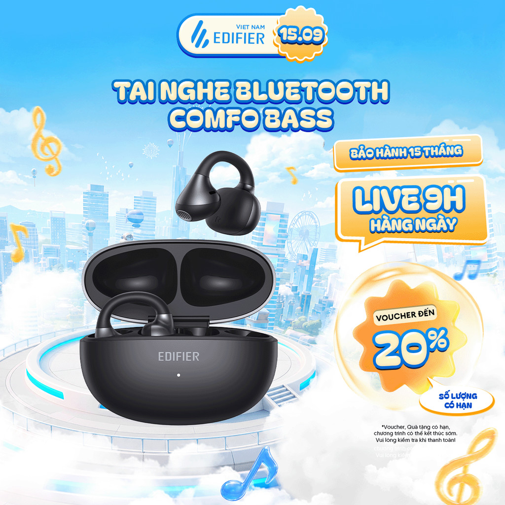 Tai Nghe Bluetooth EDIFIER COMFO BASS | Thiết Kế Kẹp Vành Tai | Thời Gian Sử Dụng Tới 22H | Bảo Hành 15 Tháng