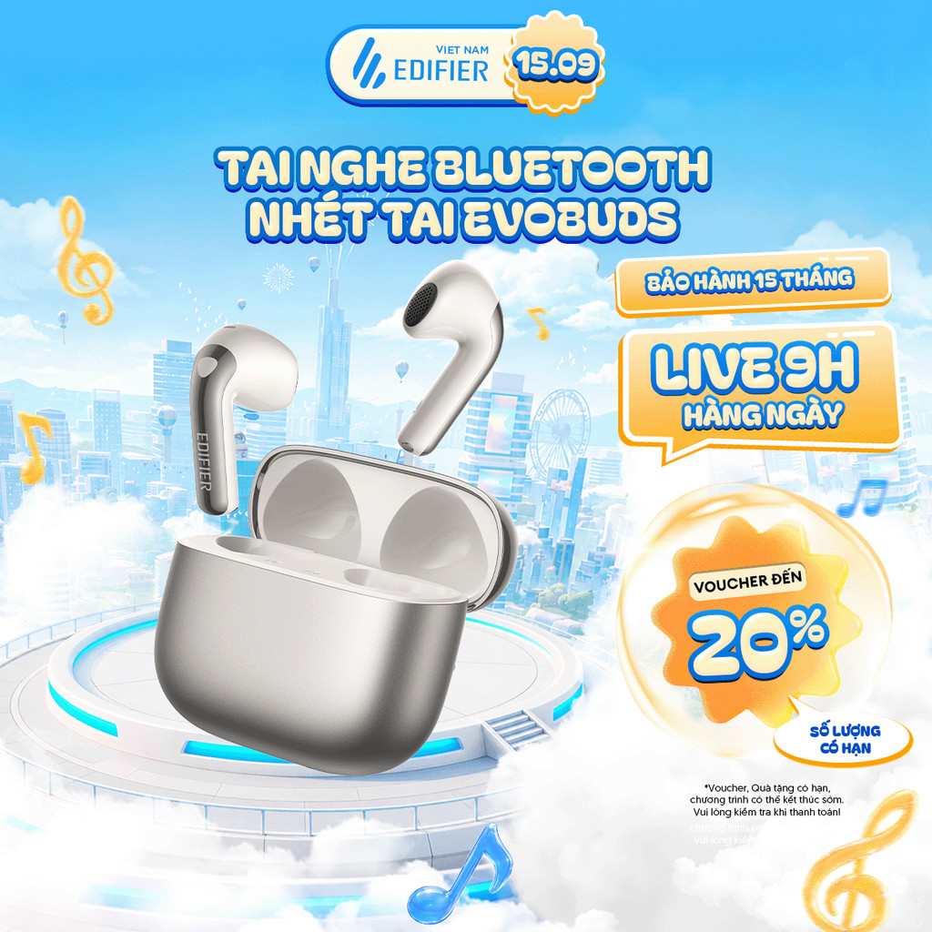 Tai Nghe Bluetooth EDIFIER EVOBUDS/EVOBUDS PRO | Chống Ồn Chủ Động | Tới 35H Sử Dụng | Bluetooth 6.1 | Bảo Hành 15 Tháng