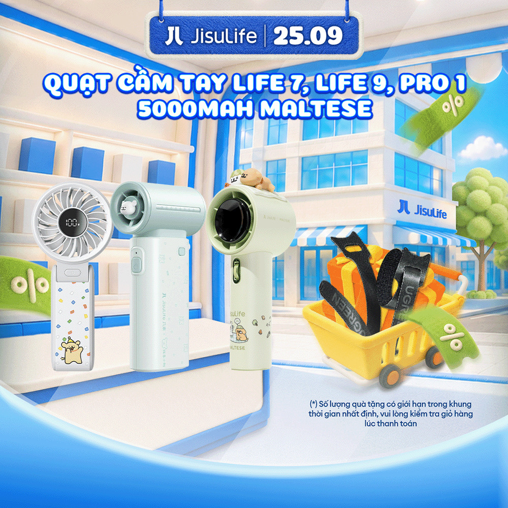 Quạt cầm tay mini Jisulife Life 7/Life 9 Maltese/Pro 1 Maltese - Pin 5000mAh - Dùng đến 12h - Chính hãng - BH 12T