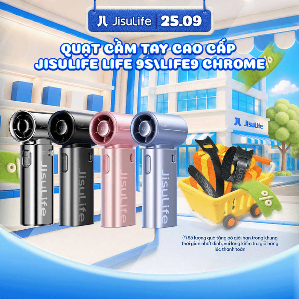 Quạt Cầm Tay Mini Jisulife Life9S/Life9Chrome - Pin 5000mAh - Dùng Đến 18Giờ - Chính hãng - BH 12Tháng