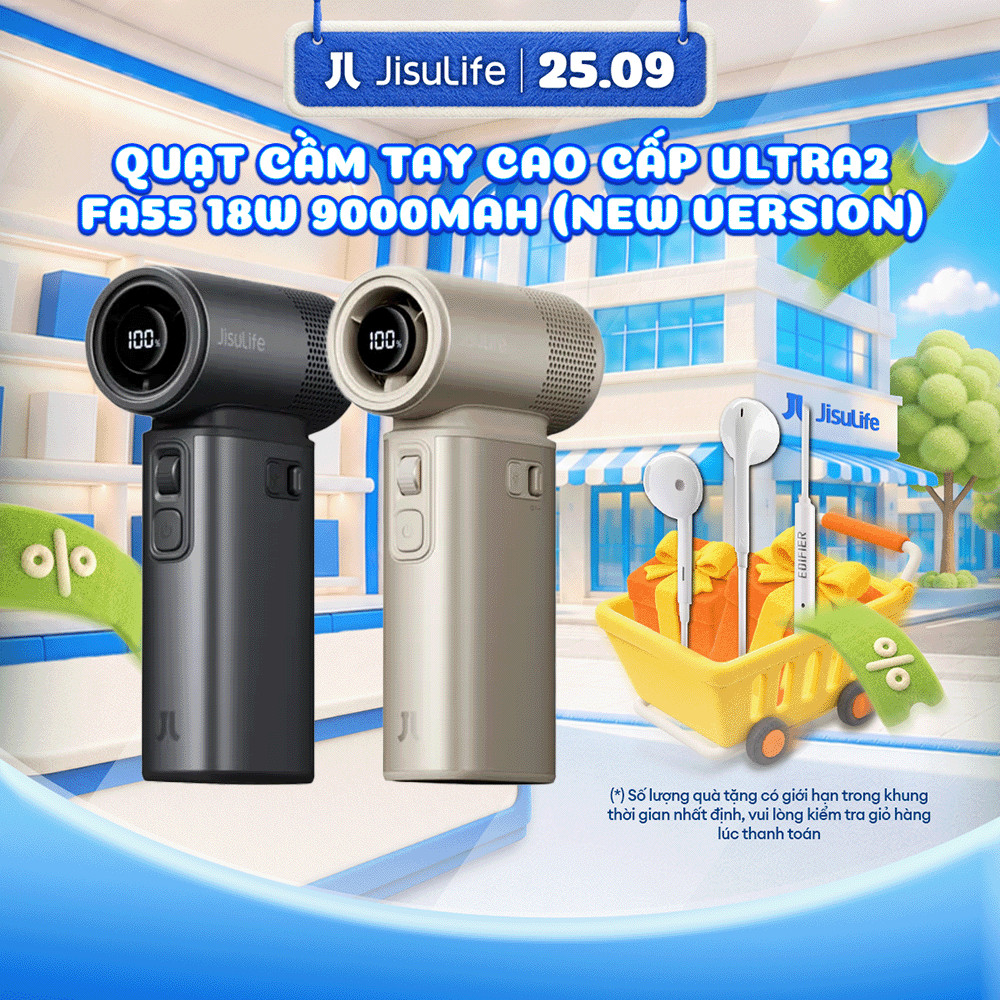 Quạt Cầm Tay Cao Cấp JISULIFE Ultra2 9000mAh Thế Hệ Mới | Đa Chức Năng | Bảo Hành Chính Hãng 12Tháng