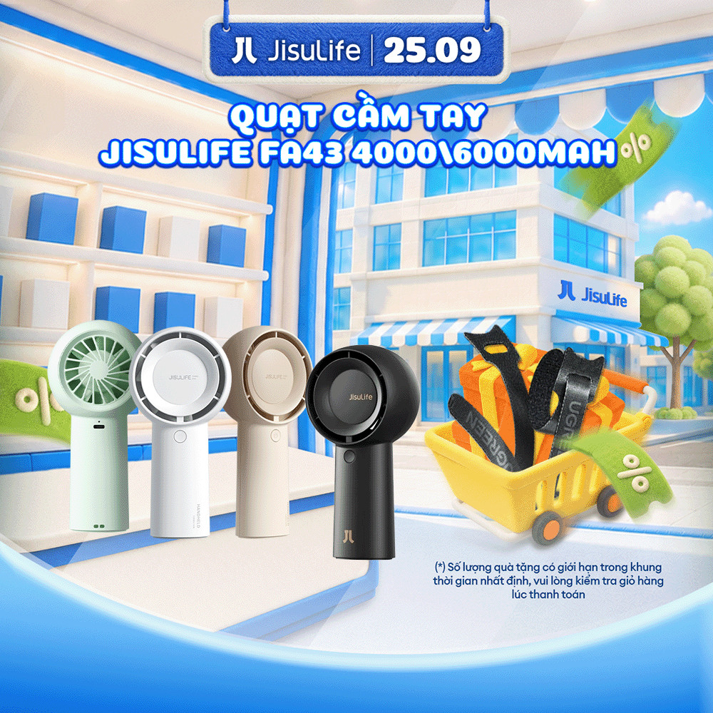 Quạt Cầm Tay Mini JISULIFE FA43 Siêu Mát - Sạc Nhanh - Pin 4000/6000mAh Sử Dụng Lên Đến 12H - Bảo Hành 12 Tháng