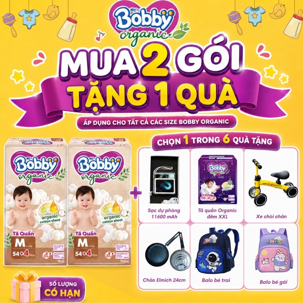 Combo 2 Tã quần cao cấp Bobby Organic chăm sóc dịu nhẹ