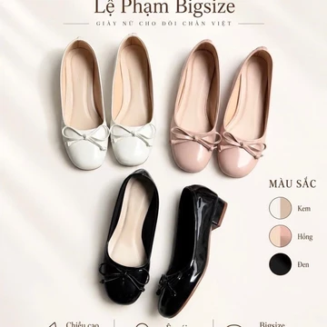Giày búp bê bigsize. Giày búp bê mũi tròn da bóng mềm có nơ thắt nút, gót cao 2cm đủ size từ 40-44