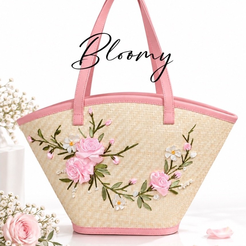 Túi Cói Hoa Hồng Bloomy size 40cm