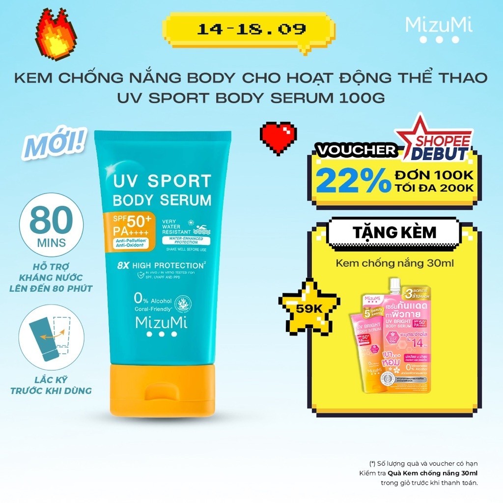 [MỚI - MUA 1 TẶNG 1] MizuMi Kem chống nắng body cho hoạt động thể thao UV Sport Body Serum 100g