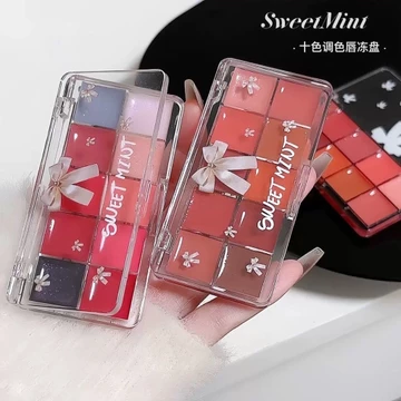 Bảng Son Thạch 10 Ô Pha Màu Sweet Mint Nội Địa Trung, Chất Son Tint Jelly Bóng Mịn, Mix Màu Sáng Tạo, Lâu Trôi Siêu Xinh