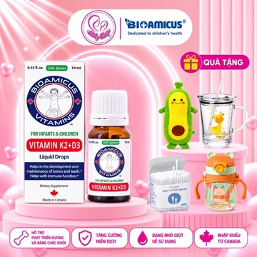 [Chính hãng] Vitamin D3 K2 Bioamicus chai 10ml cho bé - Hấp thu canxi, hỗ trợ bé tăng chiều cao, xương răng chắc khoẻ