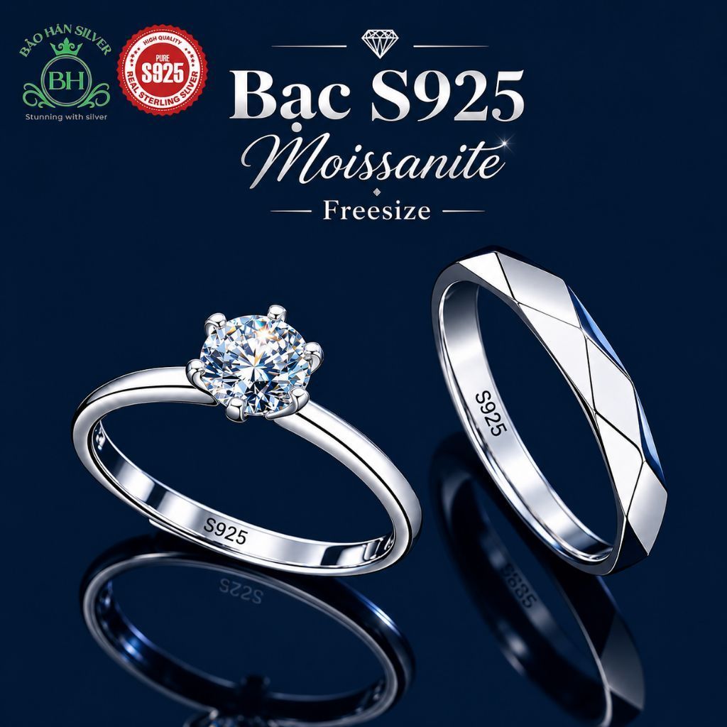 (Ảnh thật)Tặng hộp quà Freesize Nhẫn đôi nhẫn cặp nhẫn cầu hôn bạc S925 Moissanite kiểm định GRA XJD0149