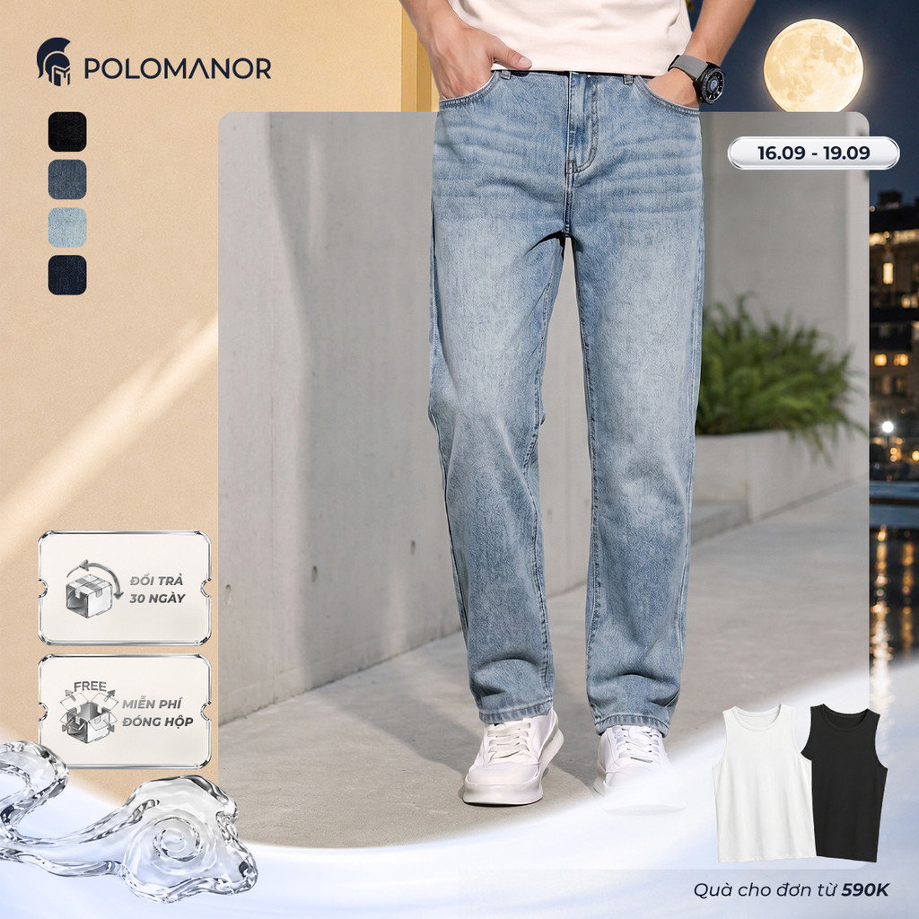 [BEST SELLER] Quần jean nam ống rộng POLOMANOR, BST THE REAL JEANS, form Straight thoải mái