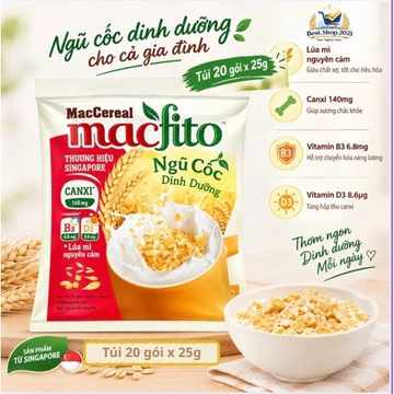 MACCEREAL - Ngũ cốc dinh dưỡng canxi Macfito. Nguồn dinh dưỡng thiết yếu mỗi ngày (Túi 20 gói x 25g)