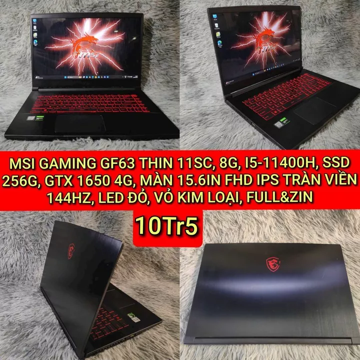 LAPTOP MSI GAMING GF63 THIN 11SC, 8G, I5-11400H, SSD 256G, GTX 1650 4G, MÀN 15.6IN FHD IPS TRÀN VIỀN 144HZ, LED ĐỎ